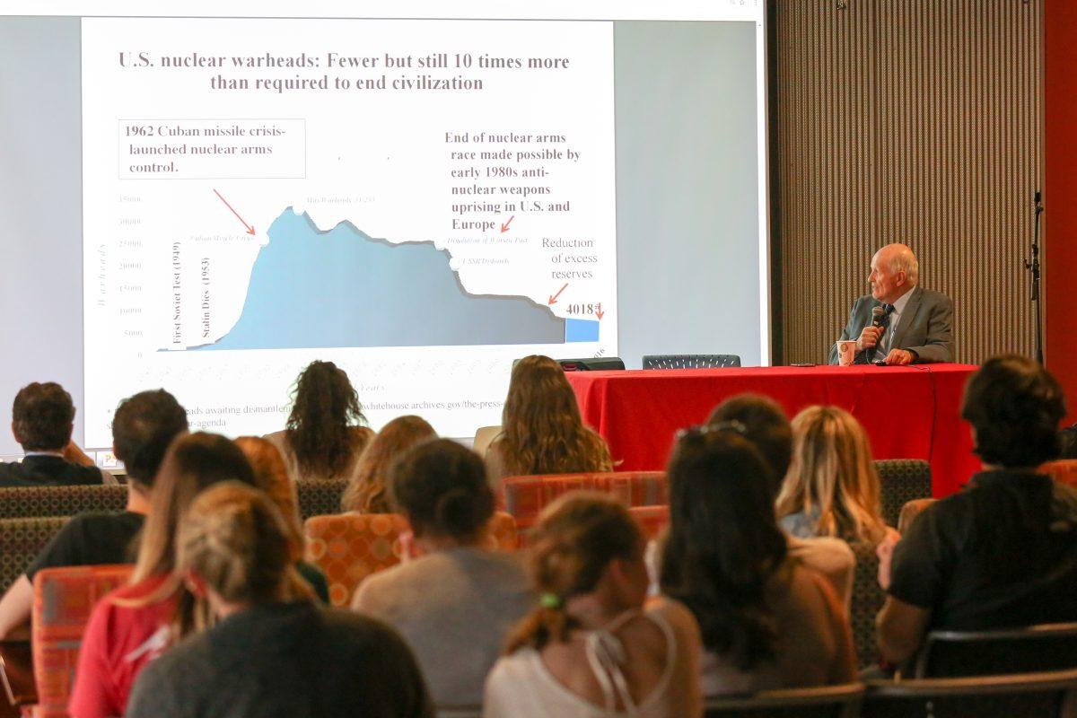 Frank von Hippel, Ph.D, discusses nuclear warheads over time in the U.S. (Photos by Luke Malanga 20).
