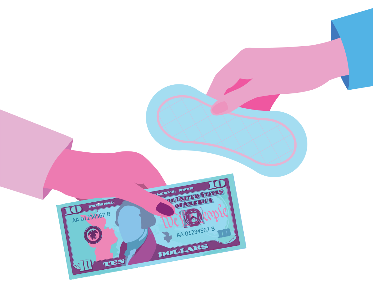 graphic of two hands exchanging a twenty dollar bill and a pad