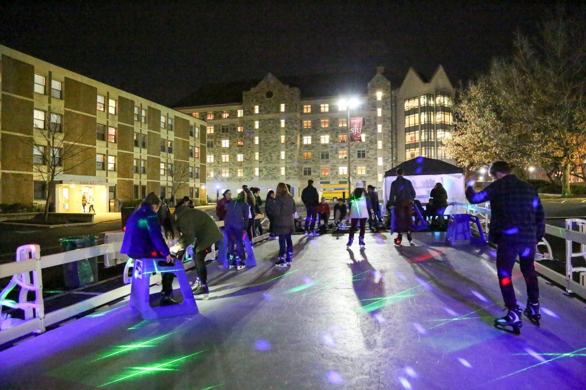 Students gather in Sourin Parking Lot to celebrate the new semester with an ice skating rank sponsored by Student Senate (Photos by Luke Malanga ’20). 