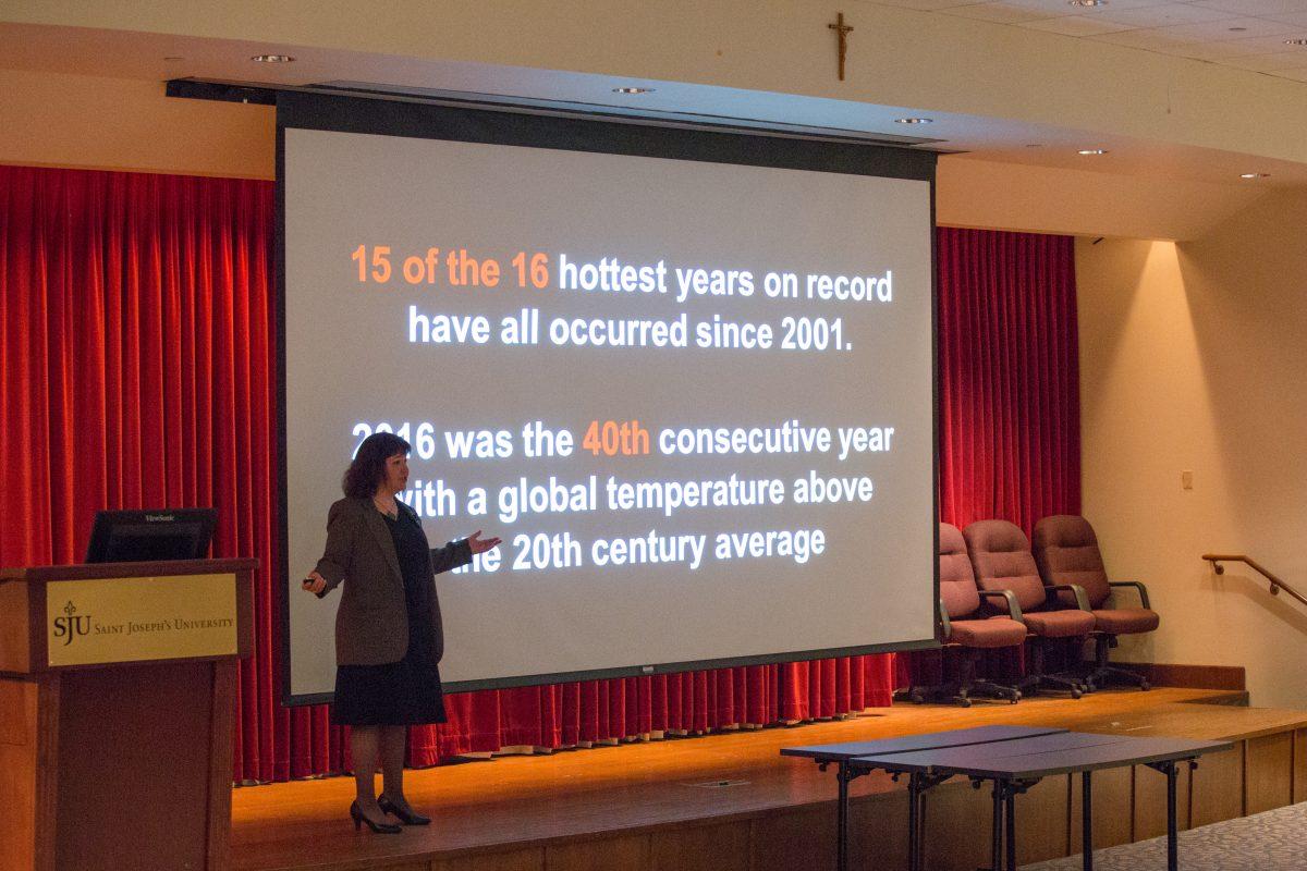 Diane Phillips, Ph.D., discusses The New Climate Reality. (Photo courtesy of Luke Malanga 20).