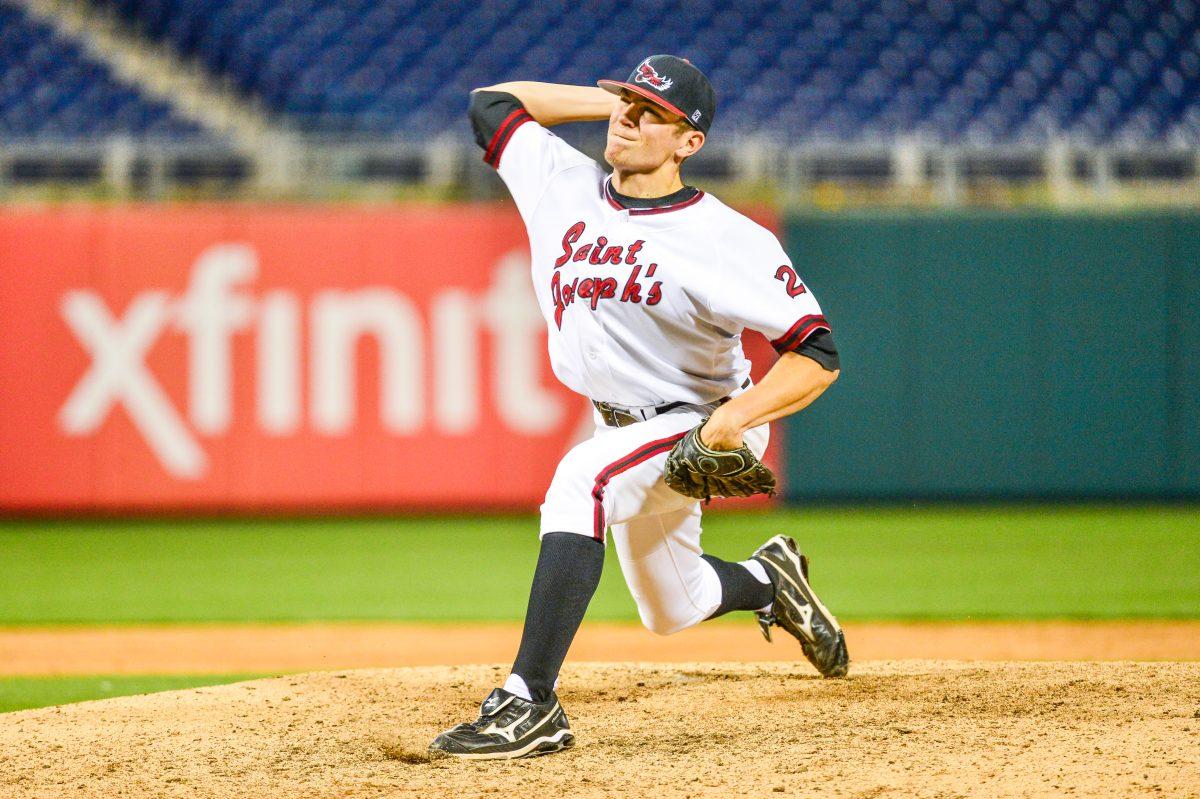 Jimmy Yacabonis delivers a pitch for the Hawks at Citizens Bank Park (Photo courtesy of Sideline Photos, LLC).