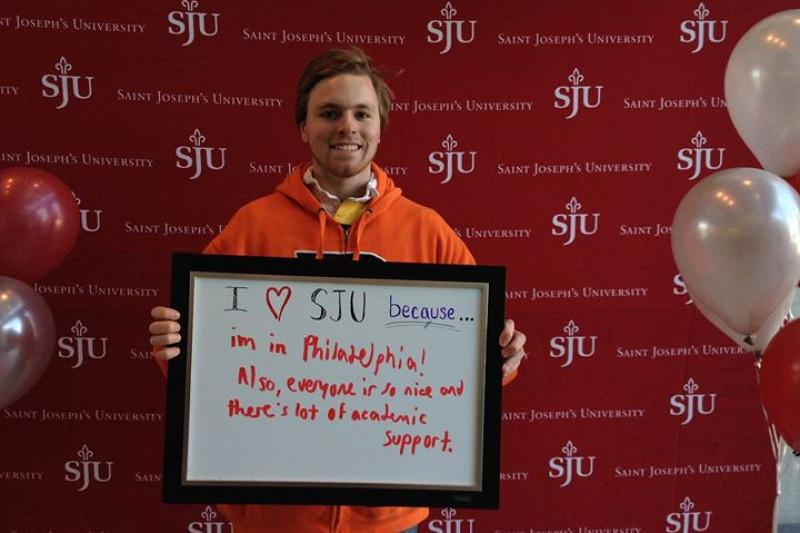 Ryan Lloyd 18 explains why he loves St. Joes in a picture from One Day SJU (Photo courtesy of Ryan Lloyd 18).