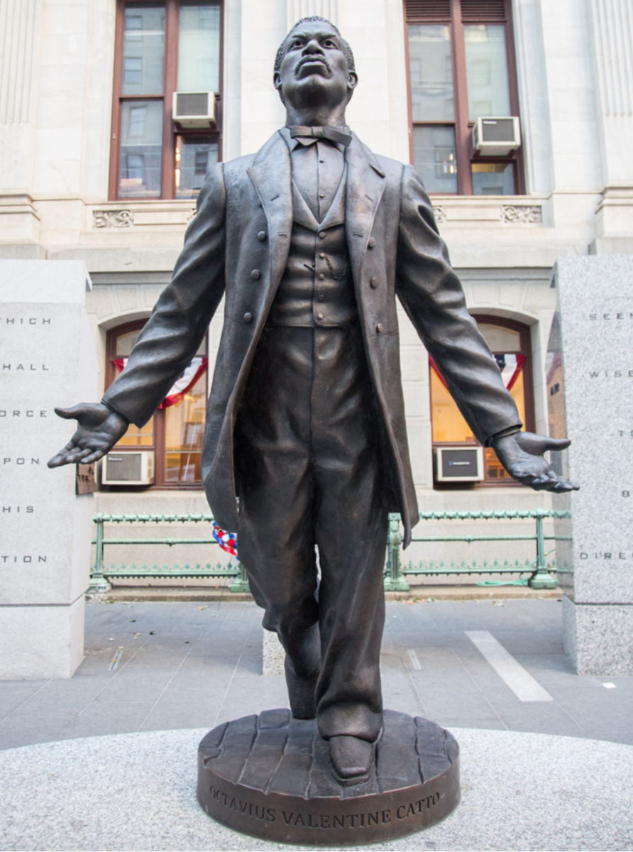 Octavius Valentine Catto stands outside of City Hall in Center City (Photo by Luke Malanga 20).