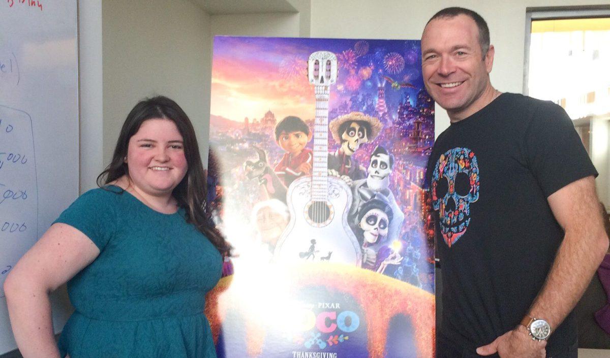 Rose Weldon '19 with Jason Katz, story supervisor of Pixar's “Coco” (Photo Courtesy of Rose Weldon '19).