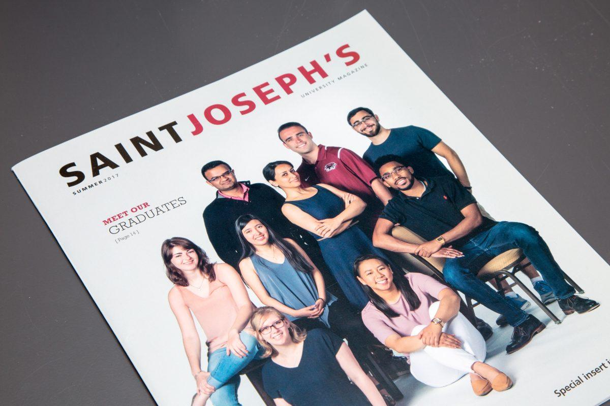 Saint Josephs University Magazine cover depicts a diverse student body (Photo by Luke Malanga 20).