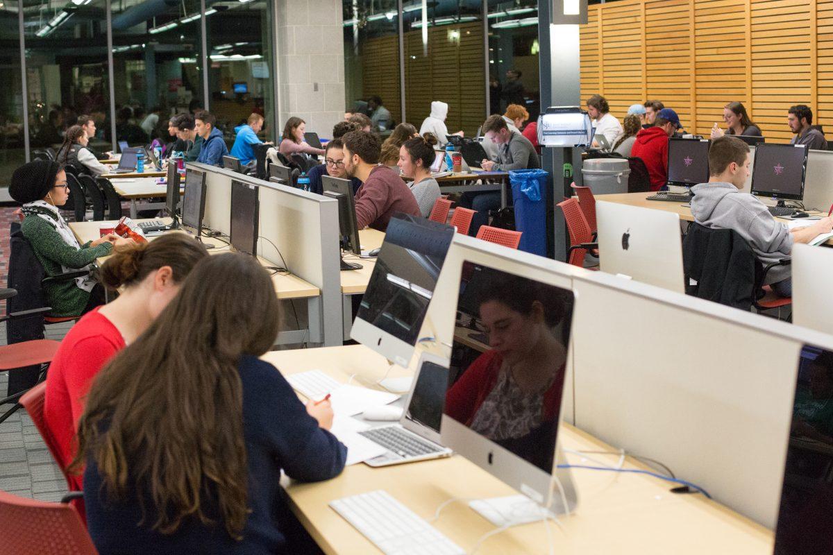 Students study for finals in Post Learning Commons (Photo by Luke Malanga '20).