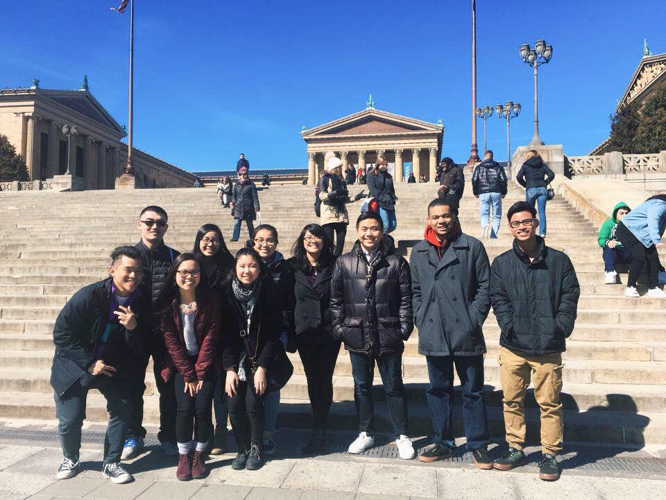 Members of the Asian Student Association at the Rocky steps (Photo courtesy of Megan Hartwell ’18). 