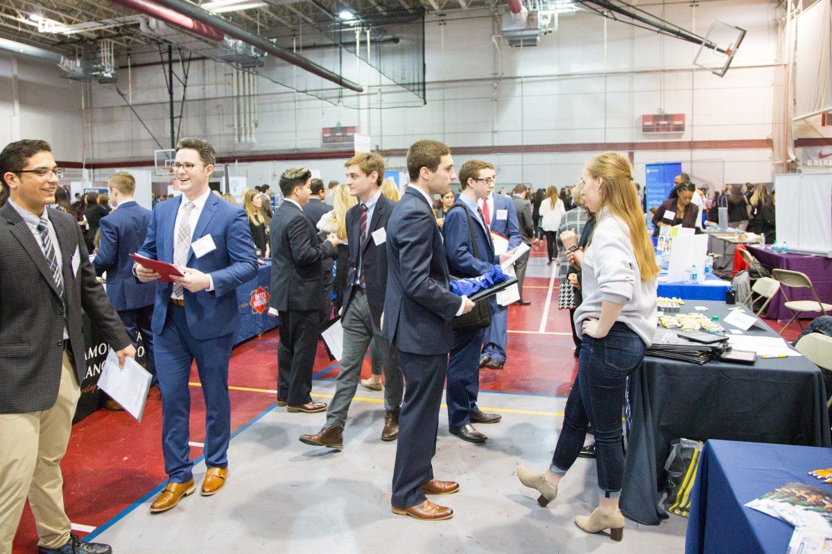 St. Joe's students look for future employment at the Spring Career Fair (Photo by Luke Malanga '20).