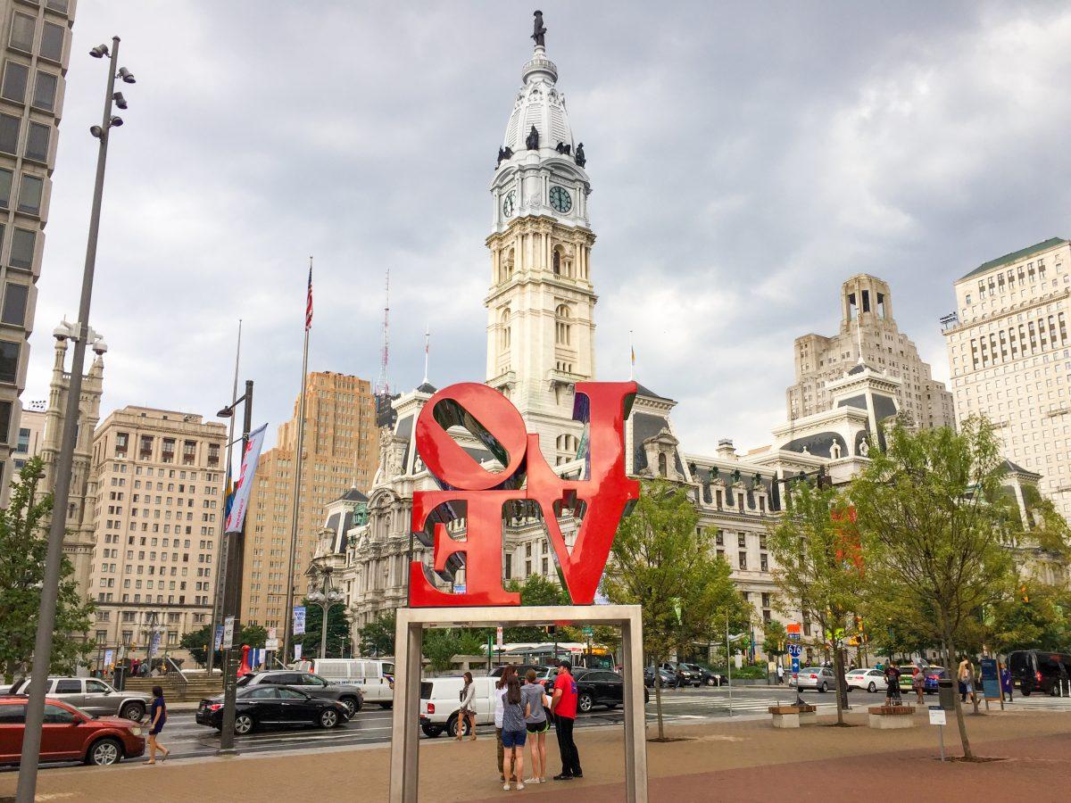 The iconic LOVE Sculpture located in the newly renovated LOVE Park with views of City Hall (Photo by Charley Rekstis 20).