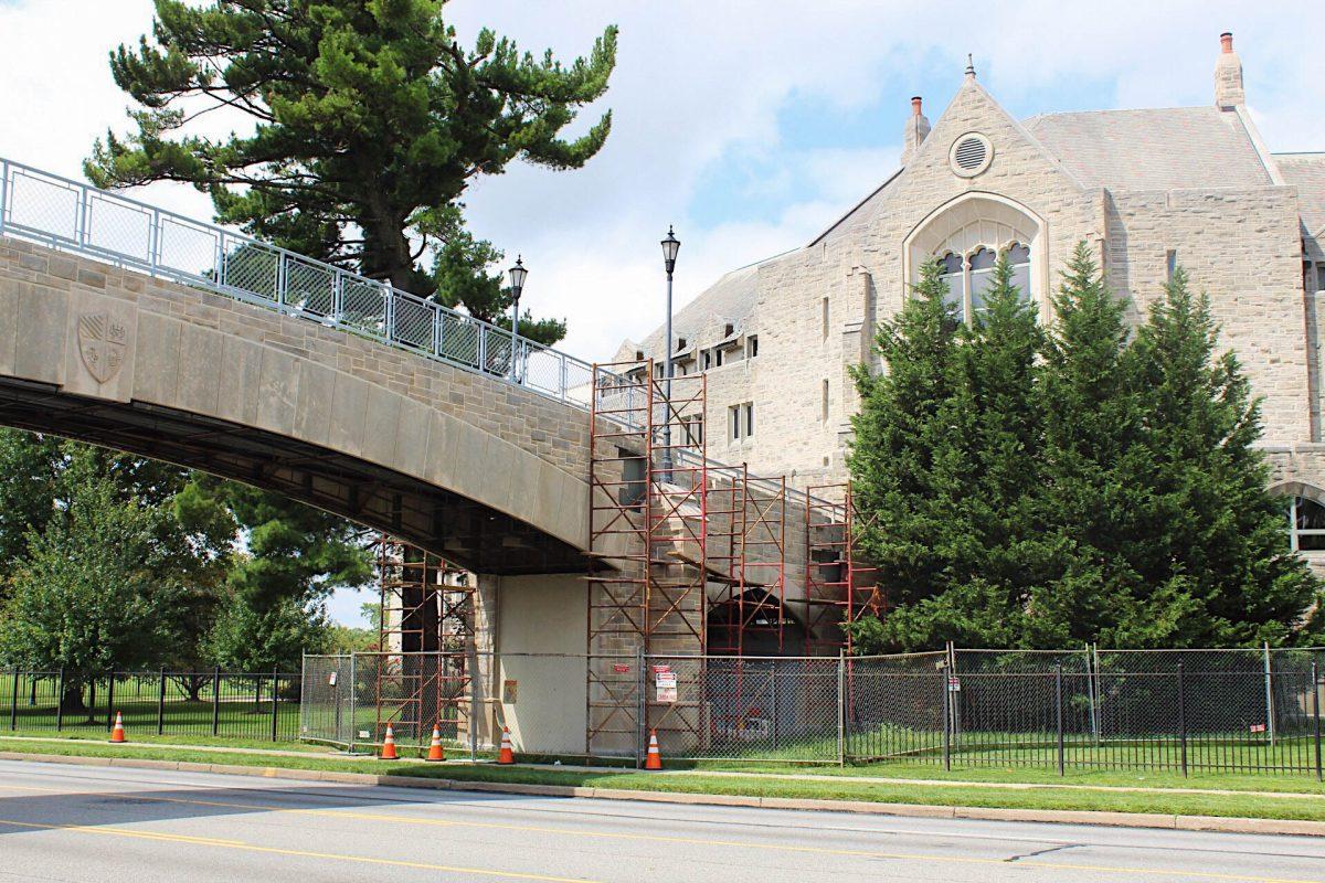 McShain Hall bridge remains closed as it undergoes construction until its re-opening in October (Photos by Rose Barrett ’20).