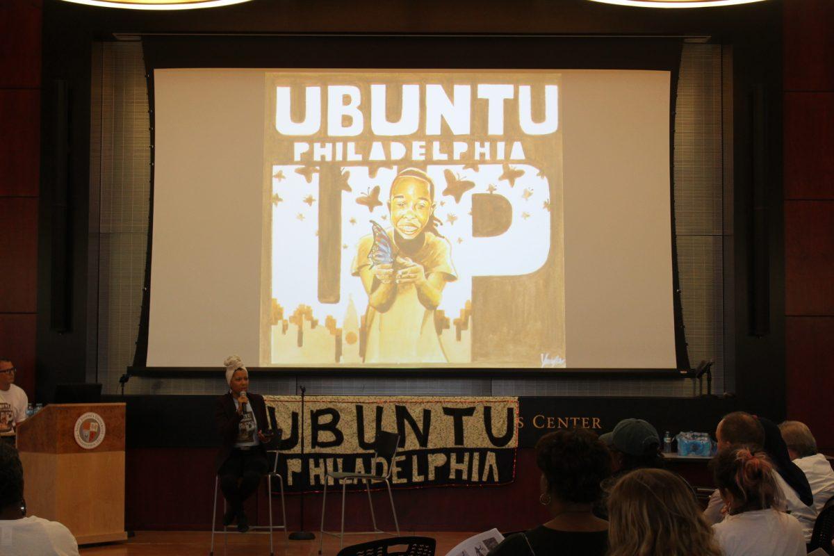 Mari Morales-Williams speaks at Ubuntu Philadelphia in the Cardinal Foley Center on Sept. 8 (Photo by Rose Barrett '20).