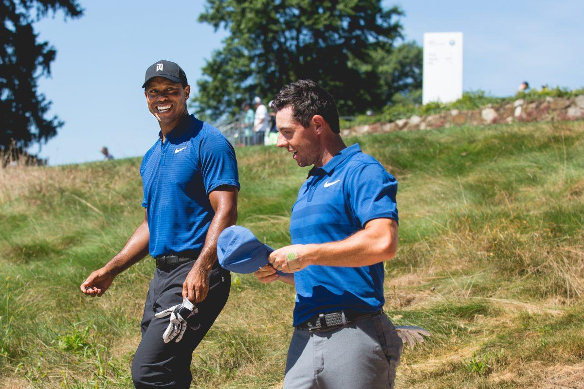 Tiger Woods (left), Rory McIlroy (right) in good spirits at the BMW Championship (Photos by Luke Malanga 20).