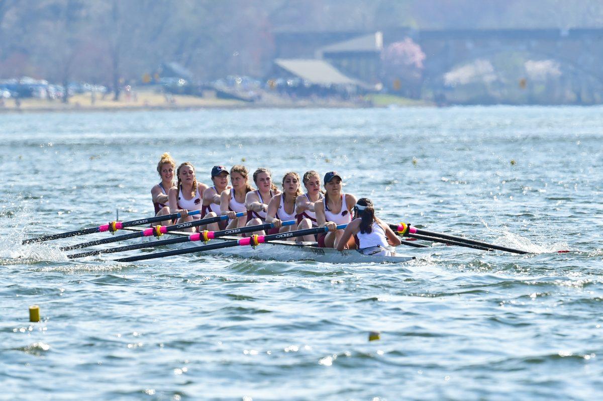 The women’s crew team pictured rowing on The Shchuylkill River (Photo courtesy of SJU Athletics).
