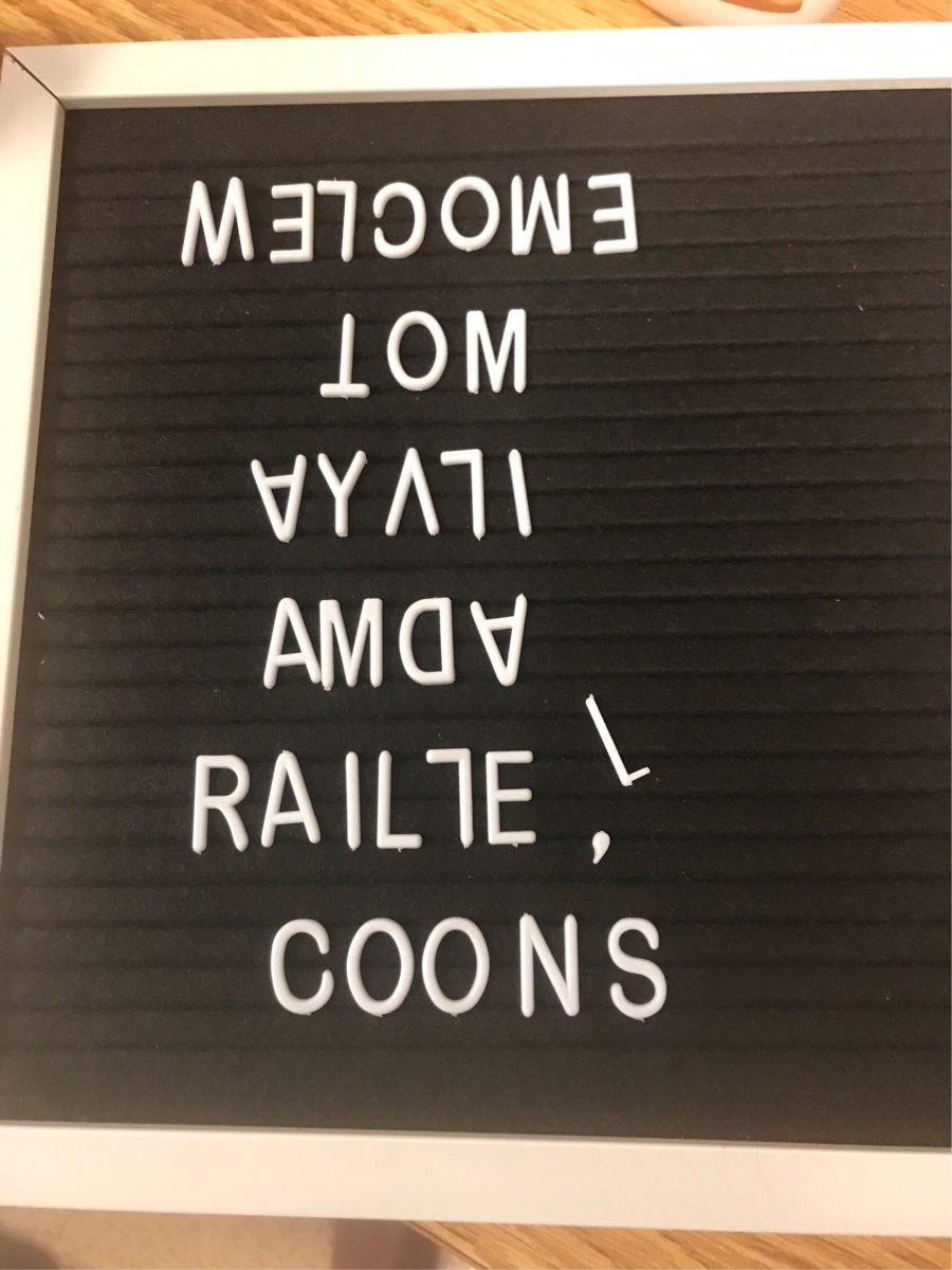 A felt letter board, which was on the door of African-American students’ room, with words rearranged by a white student, spelling a racial slur. 