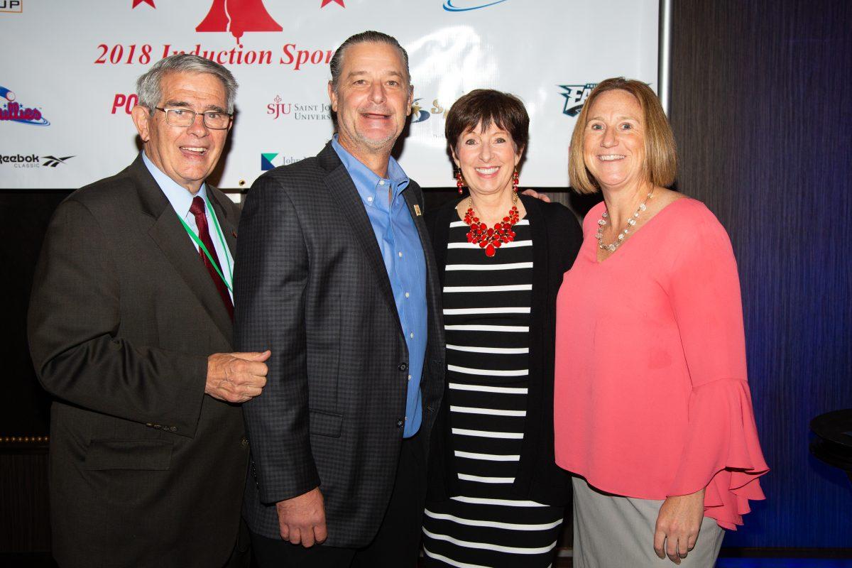     Don Dijulia, Jamie Moyer, Muffet McGraw and Jill Bodensteiner at the Philadelphia Sports Hall of Fame	 	                               Induction Ceremony. PHOTOS: LUKE MALANGA ’20 /  THE HAWK.