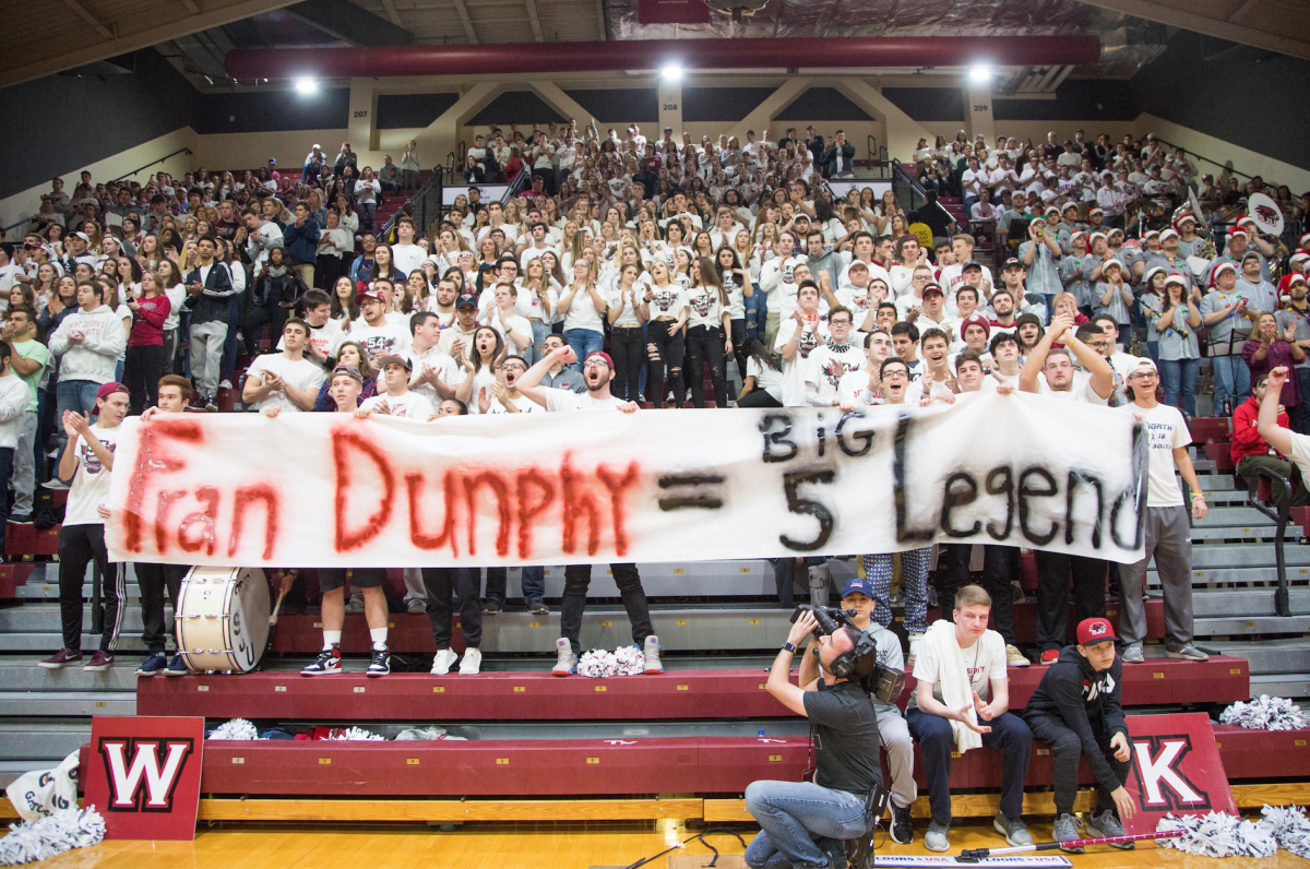 St. Joes fans show their respect for coach Dunphy with a rollout before their matchup with Temple on Dec 1. PHOTO: LUKE MALANGA 20