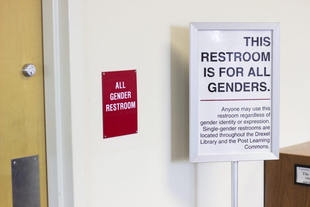 The new all-gender facility, located on the first floor of the Francis A. Drexel Library. PHOTO: MITCHELL SHIELDS '22/THE HAWK