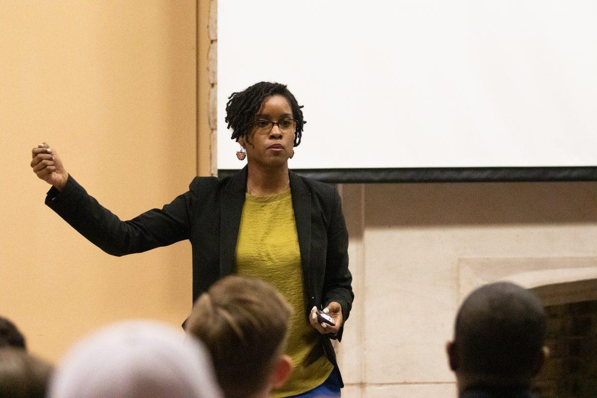 Dr. Makini Chisholm-Straker, M.D., speaks in Campion Student Center North Lounge. PHOTOS: MITCHELL SHIELDS 22/THE HAWK