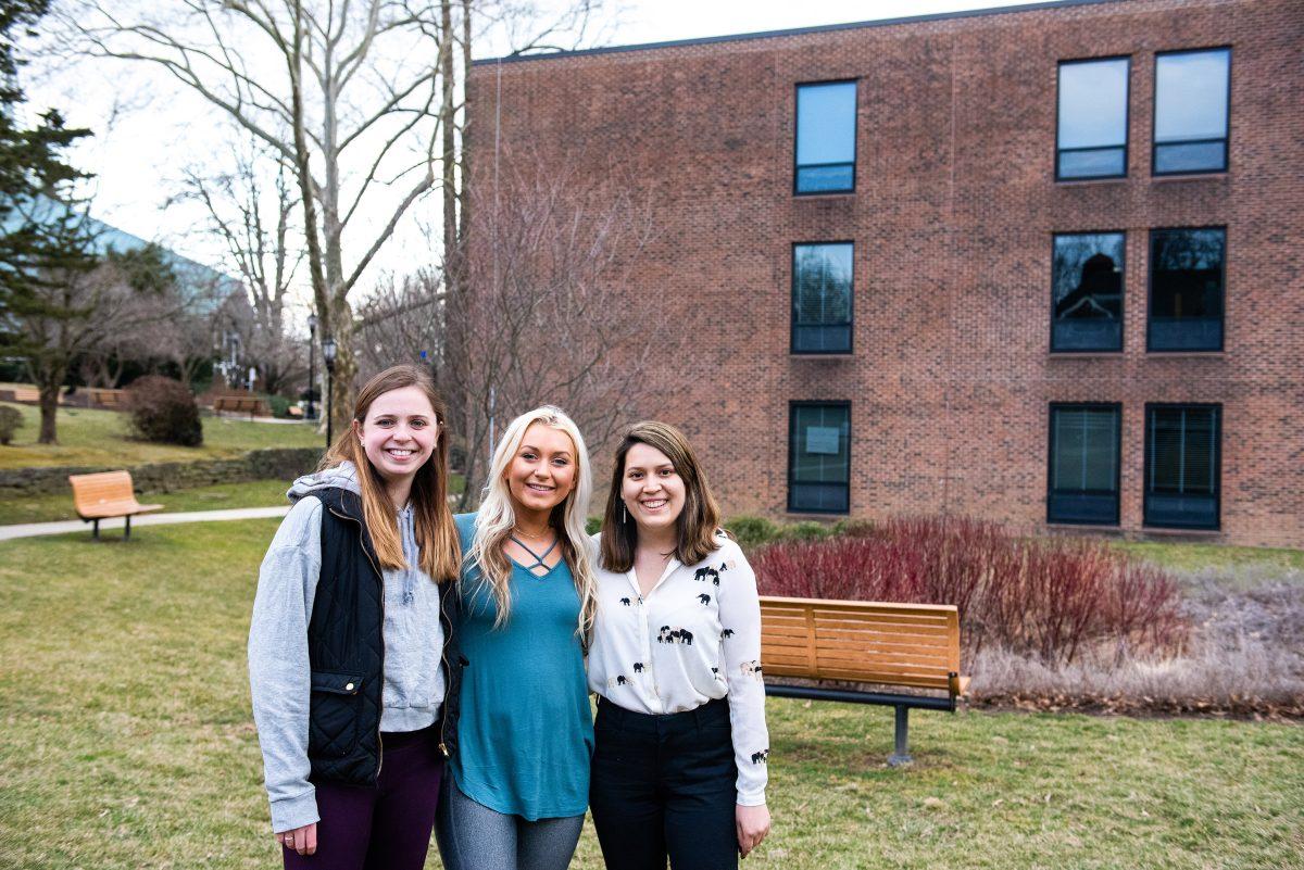 Madison Cassel ’20, Olivia Connolly ’21 and Karla Holmes ’20 outside Merion Hall. PHOTO: JUL HANKINSON 19/THE HAWK