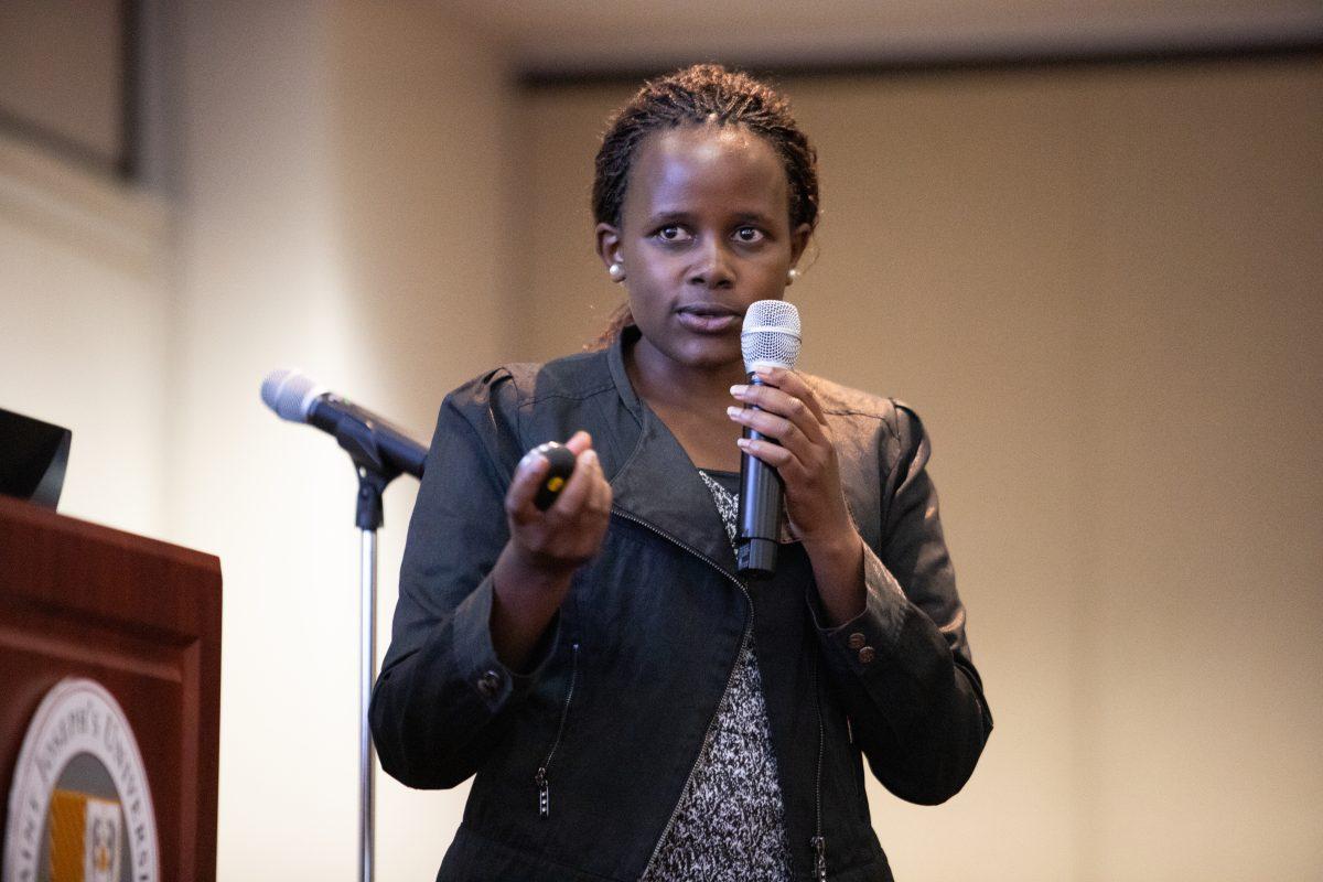 Dr. Twayigira spoke on refugee education. PHOTO: MITCHELL SHIELDS ’22/THE HAWK