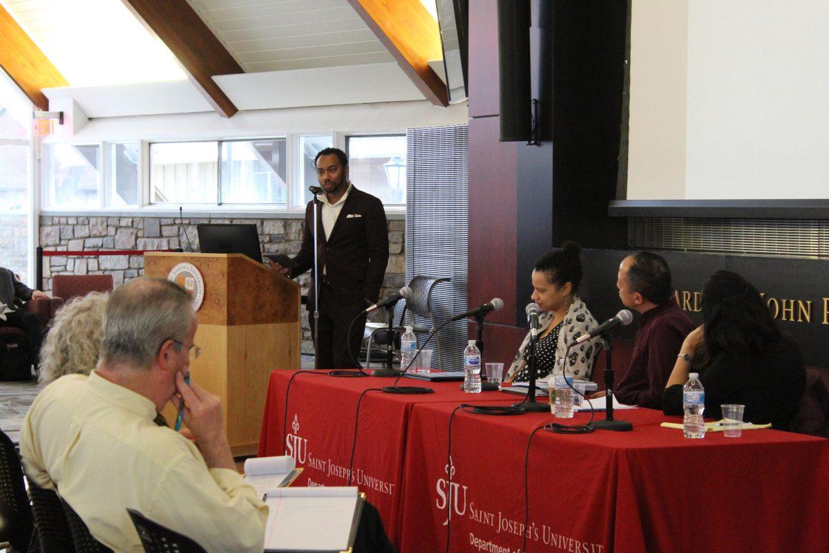 Cord Whitaker of Wellesley College speaks at the event on March 20 PHOTO: ROSE BARRETT 20/THE HAWK.