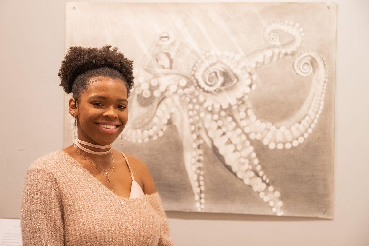 Wilson’s work was featured in the junior art show on April 5. PHOTO: MITCHELL SHIELDS ’22/THE HAWK