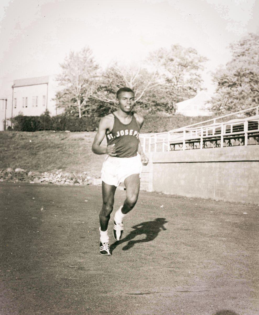 Dick Adams ’59 was a long jumper who occasionally ran in relays for the St. Joes track team. PHOTOS COURTESY OF SJU ATHLETICS