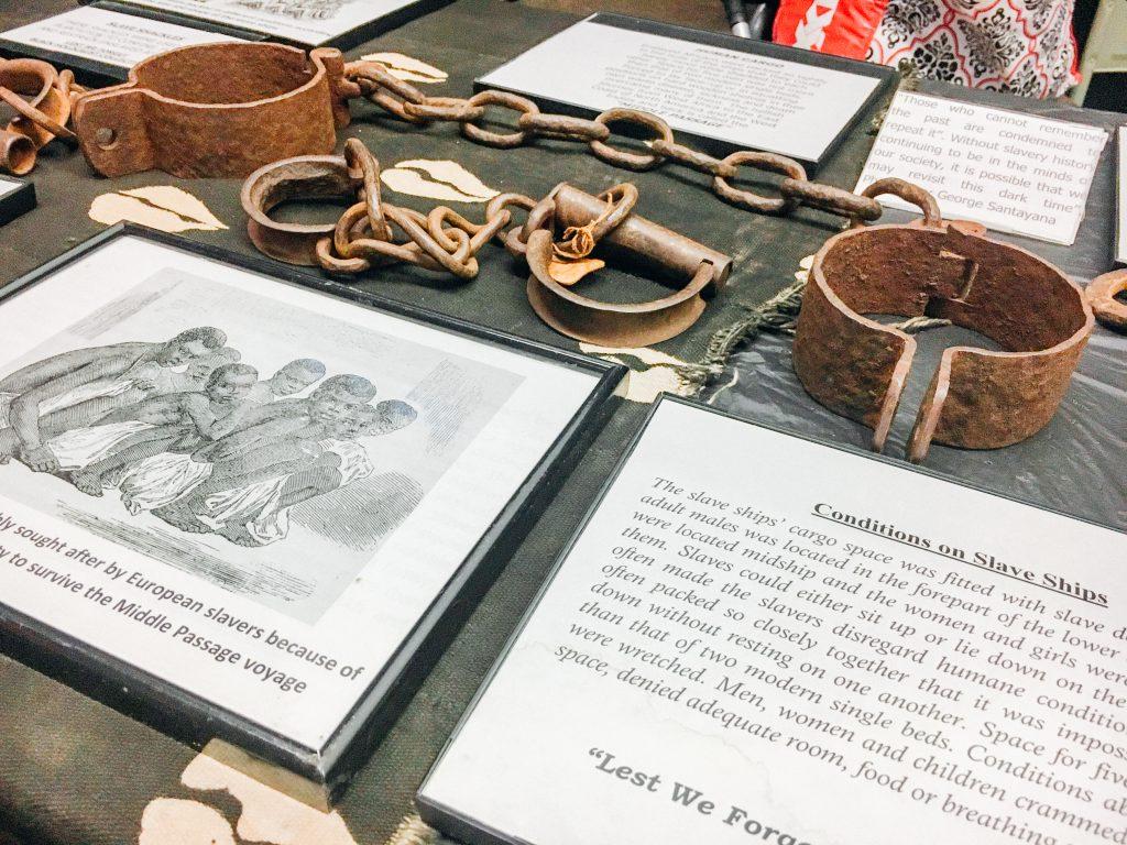 The traveling exhibit from the Lest We Forget Museum of Slavery came to St. Joe's in Feb. 2016. PHOTO COURTESY OF THE OFFICE OF INCLUSION AND DIVERSITY.