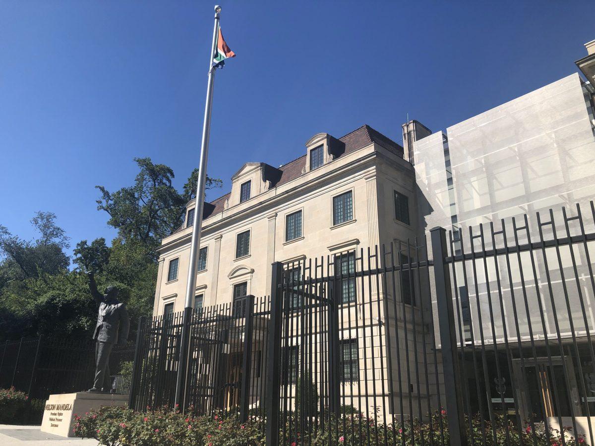 The South African flag flies over the South African Embassy in Washington, D.C., where Mninwa Johannes Mahlangu serves as ambassador to the U.S. In South Africa, the U.S. Embassy has been without an ambassador for more than two and a half years. PHOTO: Ana Faguy 19