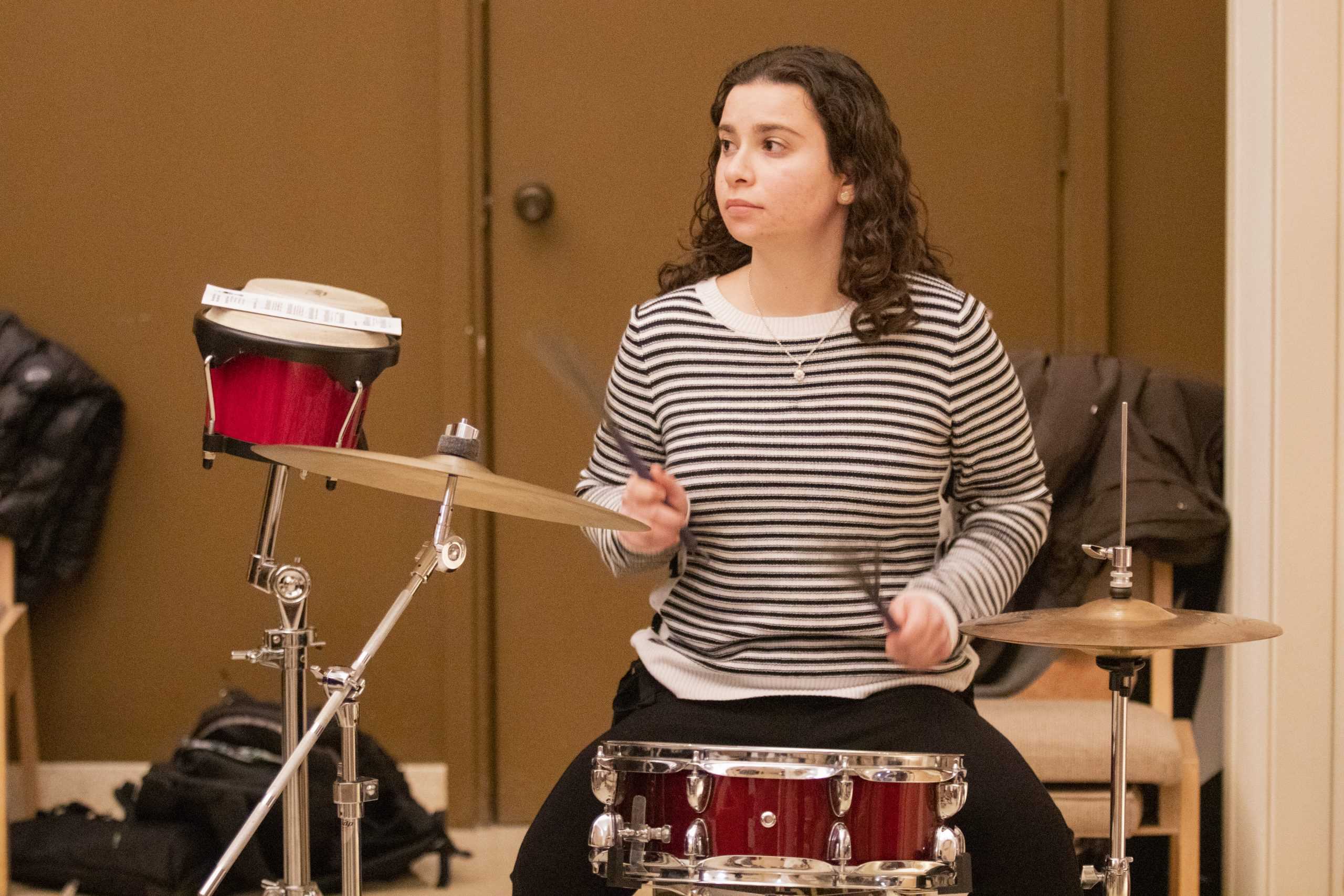 Marissa Arnold ’20 took on the role of drummer last year. PHOTO: DANIEL REMISHEVSKY ’23/THE HAWK