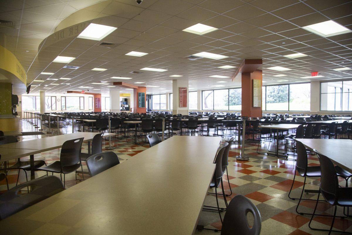 Normally filled with students throughout the afternoon, the seating at Campion Dining hall was roped off and empty on Mar. 18. PHOTO: LUKE MALANGA '20/THE HAWK