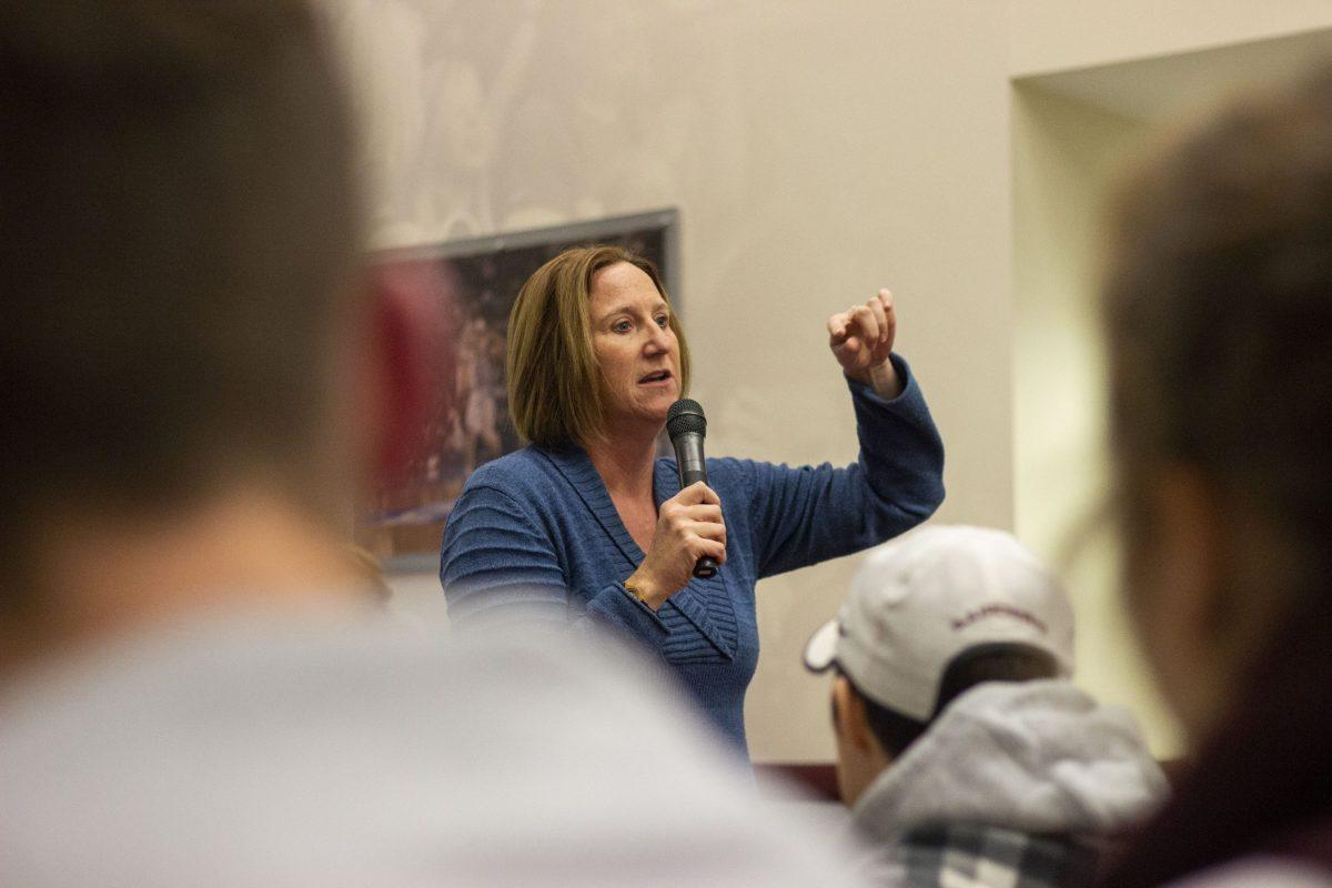 Bodensteiner speaks at a racism forum held by student-athletes on Dec 4, 2018. PHOTO: MITCHELL SHIELDS 22/THE HAWK