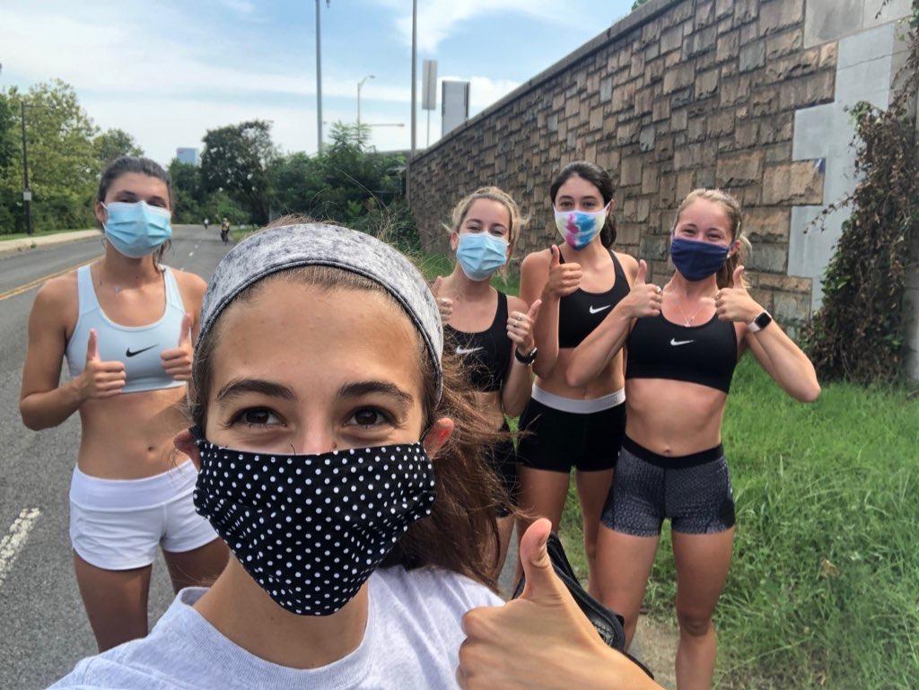 Members+of+the+St.+Joe%E2%80%99s+women%E2%80%99s+cross+country+team+practice+with+their+masks+on.+PHOTO+COURTESY+OF+SJU+ATHLETICS