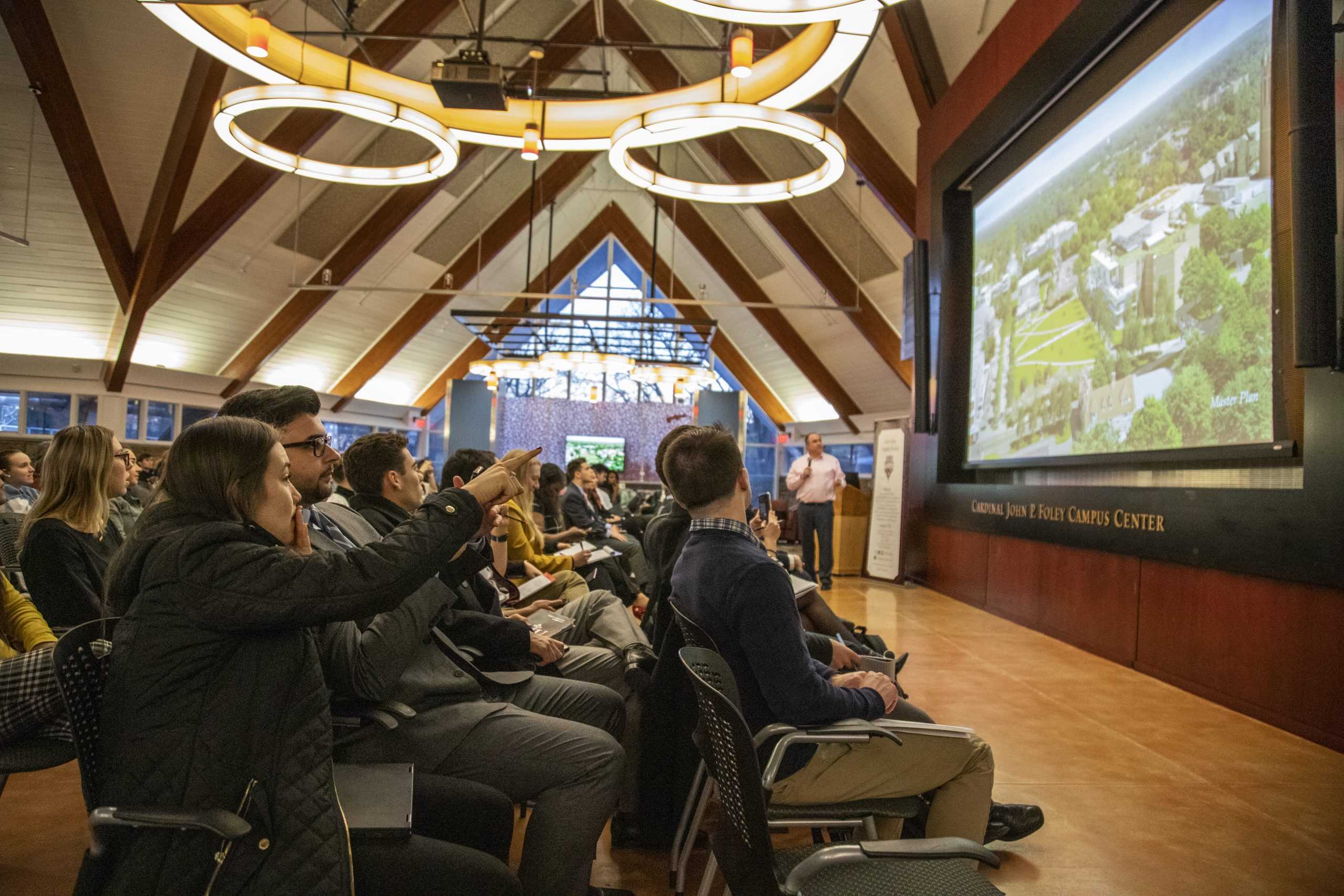 Tim McGuriman gives a presentation to students on
the master plan in 2019.
PHOTO: MITCHELL SHIELDS ’22/THE HAWK