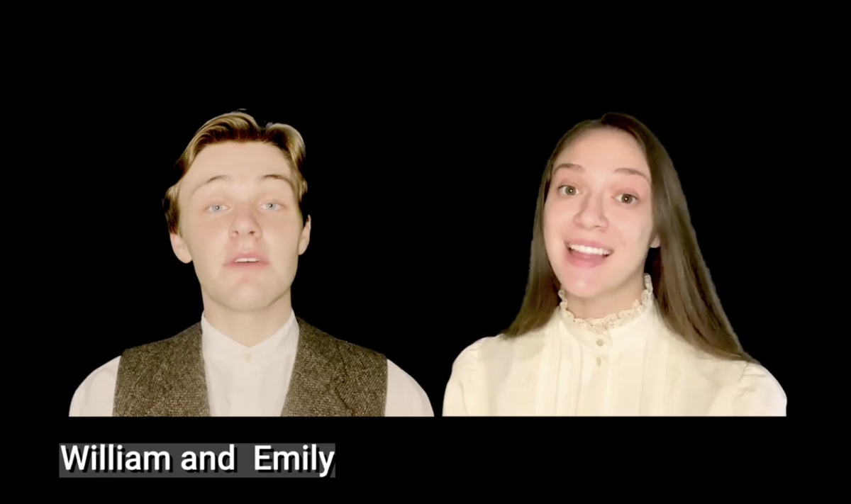 RJ Hall ’24 (left) and Juliet Gentilucci ’24 (right) perform in “Spoon River Antholgy.” 
SCREENSHOT: ELAINA WALL  ’21 
