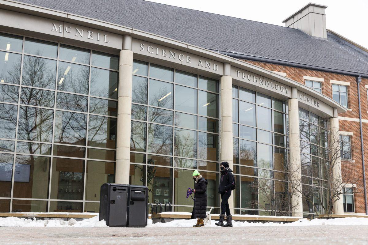 People walk through the USciences campus in February 2021. PHOTO: MITCHELL SHIELDS '22/THE HAWK