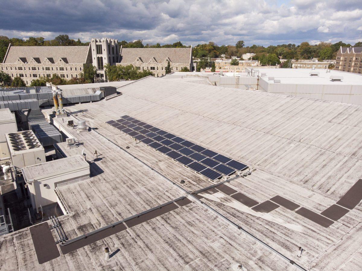 SJU Green Fund’s solar panels on the roof of Hagan Arena.
PHOTO: SPENCER RAIN ’22/THE HAWK