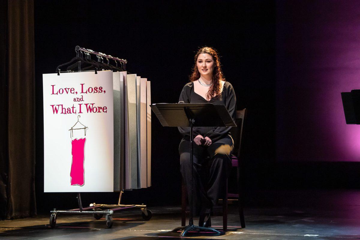 Jacqueline Ward ’23 on stage in “Love, Loss and What I Wore.” PHOTOS COURTESY OF MELISSA KELLY