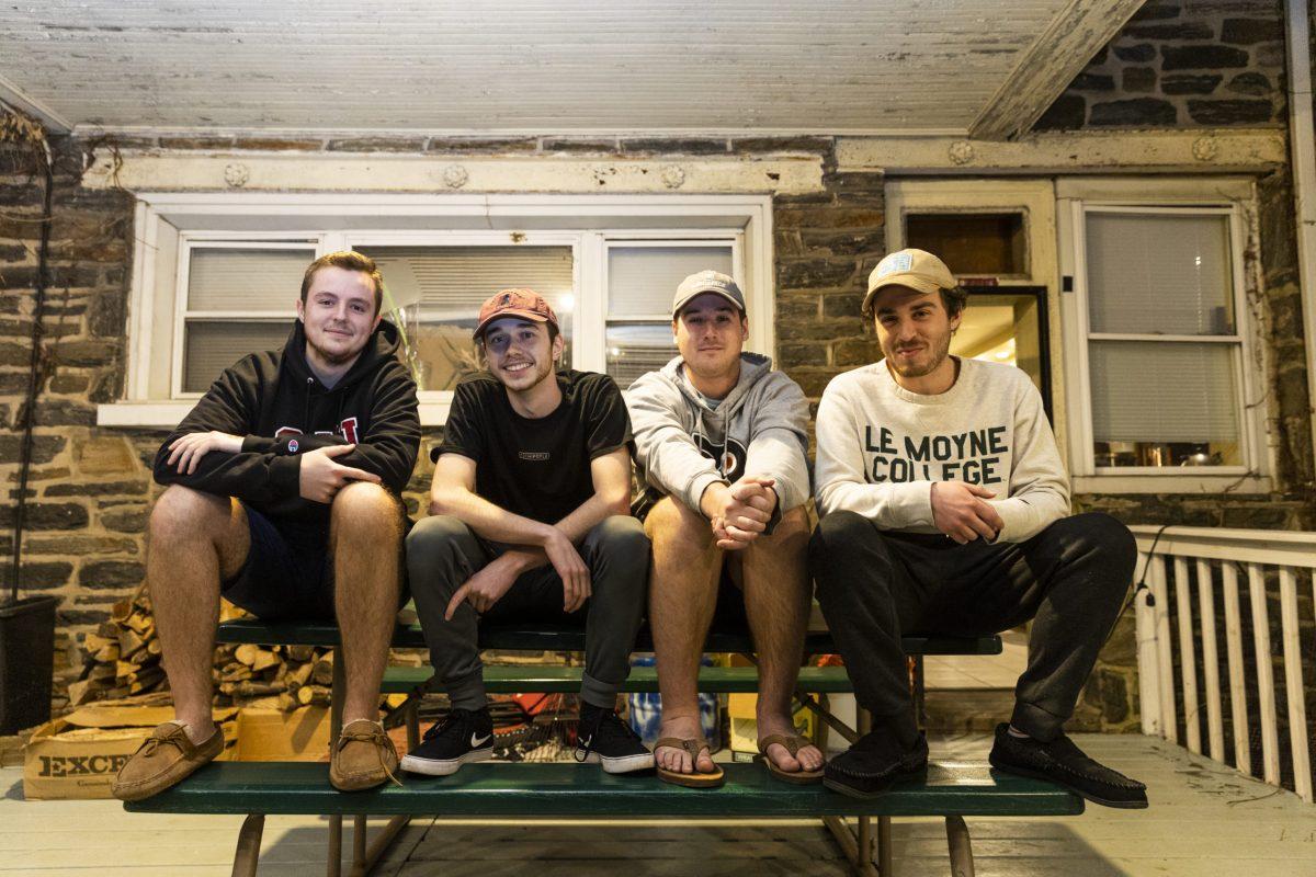 O’Neill (center right) and his roommates live in the Overbrook neighborhood of Philadelphia. PHOTO: MITCHELL SHIELDS ’22/THE HAWK