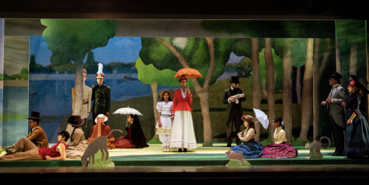 The cast of “Sunday in the Park with George” recreates the real Georges Seurat painting that inspired the show. PHOTO COURTESY OF MELISSA KELLY