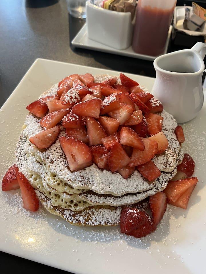 Pancakes with strawberries from Greg’s Kitchen.
PHOTO: MIA MESSINA ’25/THE HAWK