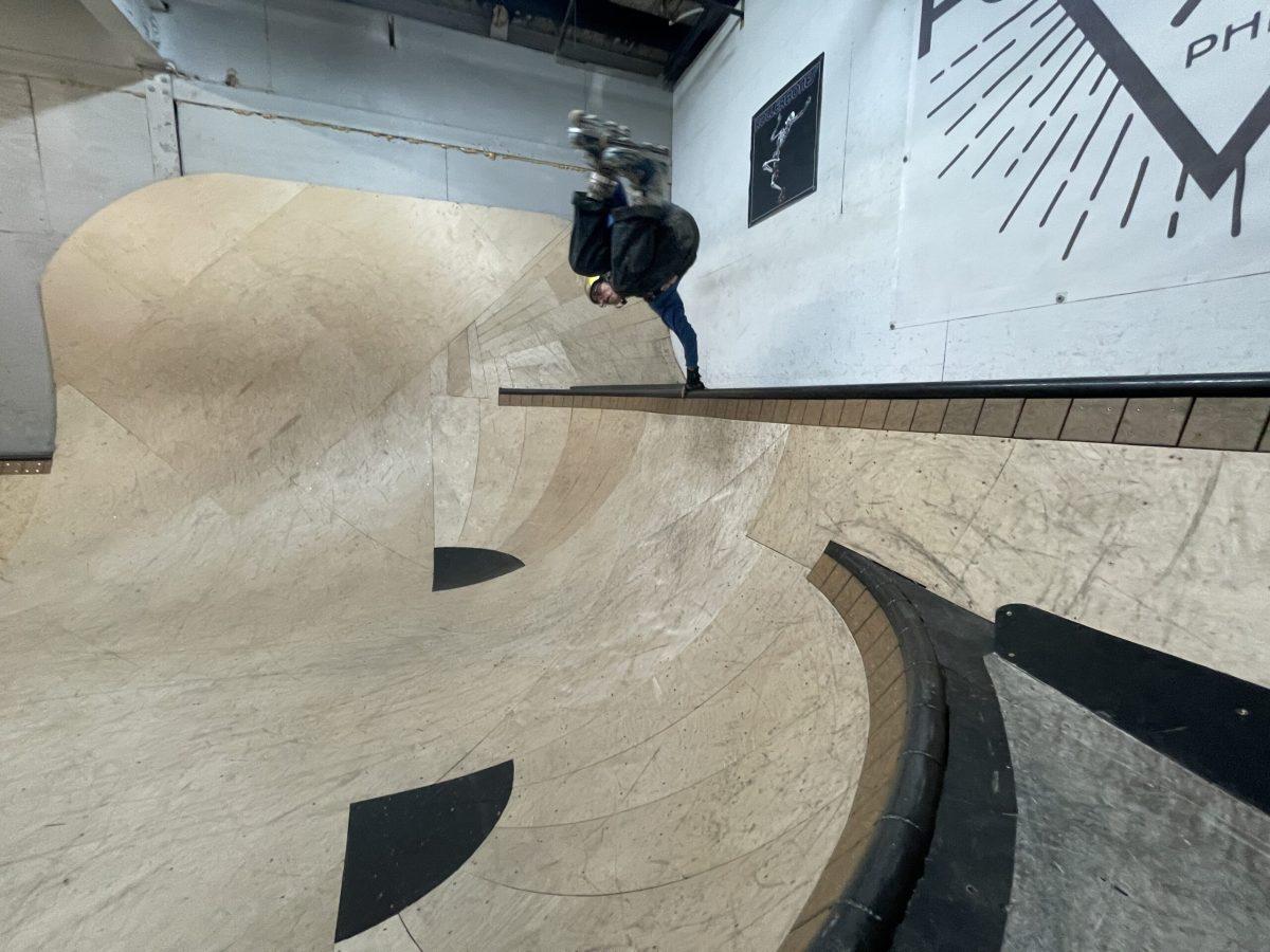 Max Messex, a frequent visitor of the park, rollerblading in Skate the Foundry.
PHOTO: MAX KELLY ’24/THE HAWK