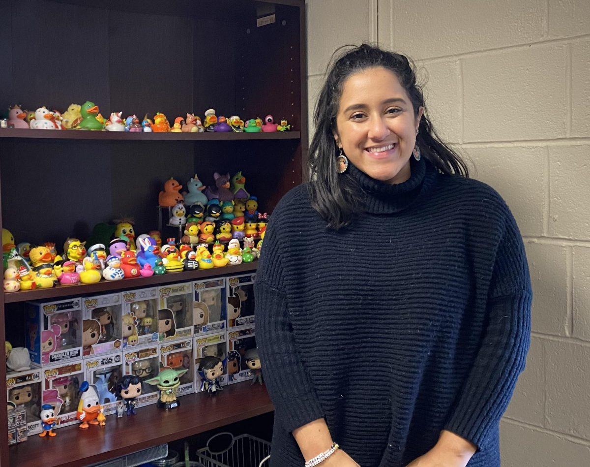 Alannah Vazquez poses with her rubber duck collection in her office on the third floor of
Campion Student Center.
PHOTO: ALLY ENGELBERT ’25/THE HAWK