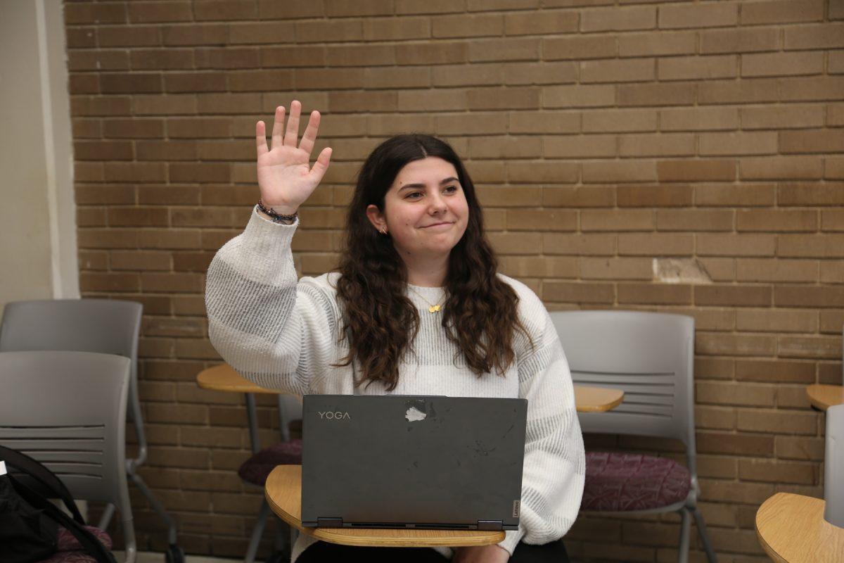 Helena Sims ’25 participated in class as part of her attempt to be a better student.
PHOTO: MADELINE WILLIAMS ’26/THE HAWK