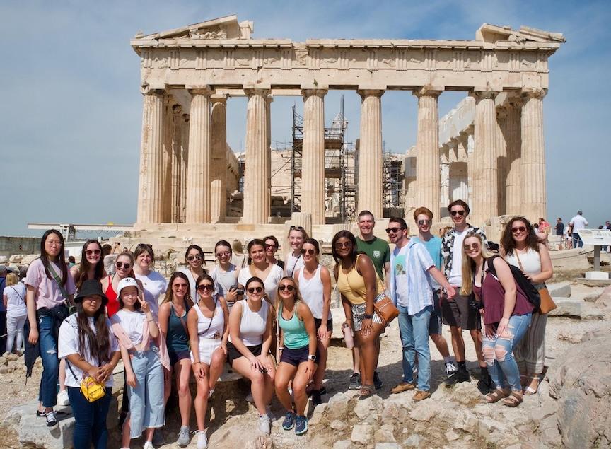 Students in the SJU Summer Program in Greece in 2019 on the Acropolis of Athens.
PHOTO COURTESY OF SUSAN CLAMPET-LUNDQUIST, Ph.D.