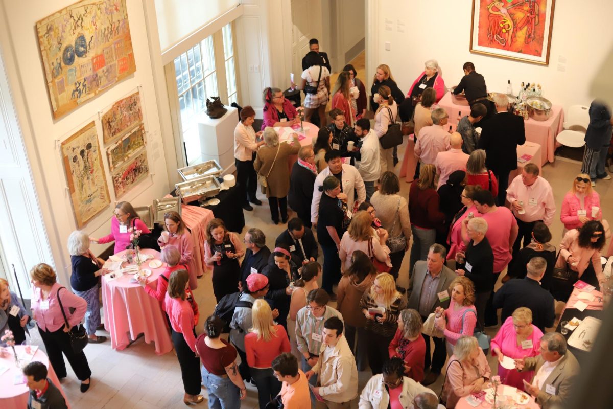 Women faculty who were recognized as “Pink Pioneers” were honored at the opening of the “Virgins, Goddesses and Barbie” exhibit at the Frances M. Maguire Art Museum, April 25. PHOTO: LEAH CATLYN ’27/THE HAWK