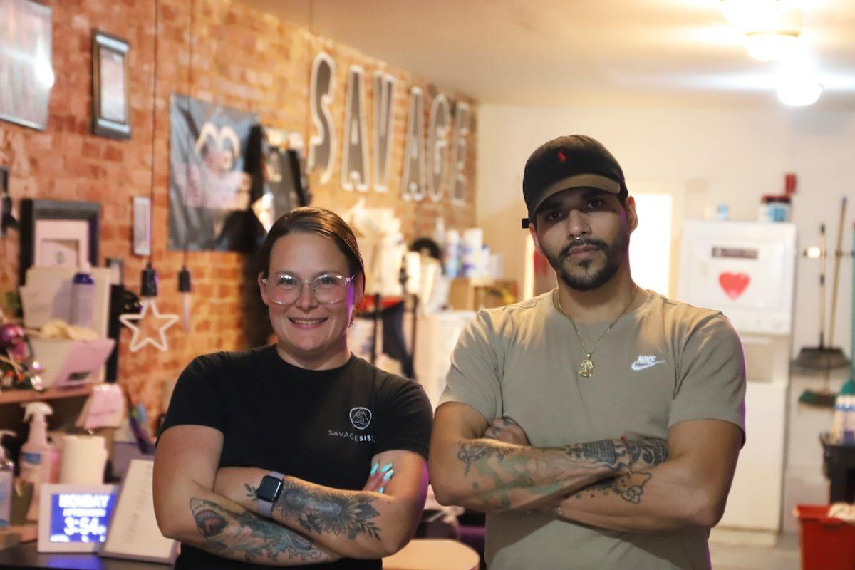 Programs director Melanie Beddis and harm reduction specialist Jose Castillo pose at Savage Sisters Recovery’s Kensington Avenue storefront, April 10.
PHOTO: LUKE SANELLI ’26/THE HAWK