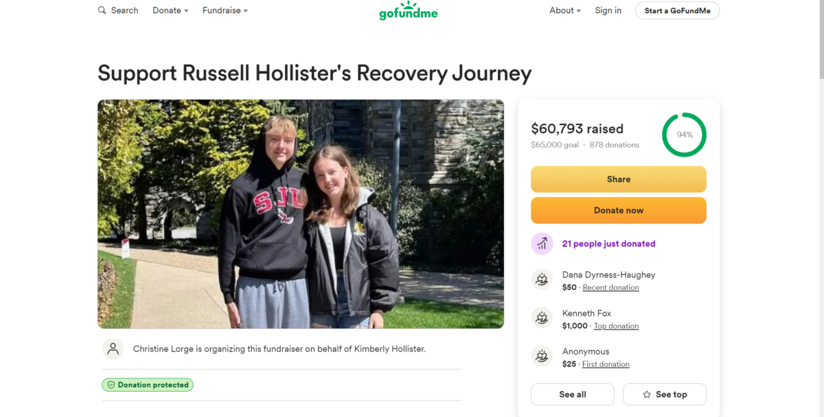 A screenshot of the GoFundMe for Russell Hollister ’26, Oct. 7.
SCREENSHOT: HANNAH PAJTIS ’26/THE HAWK