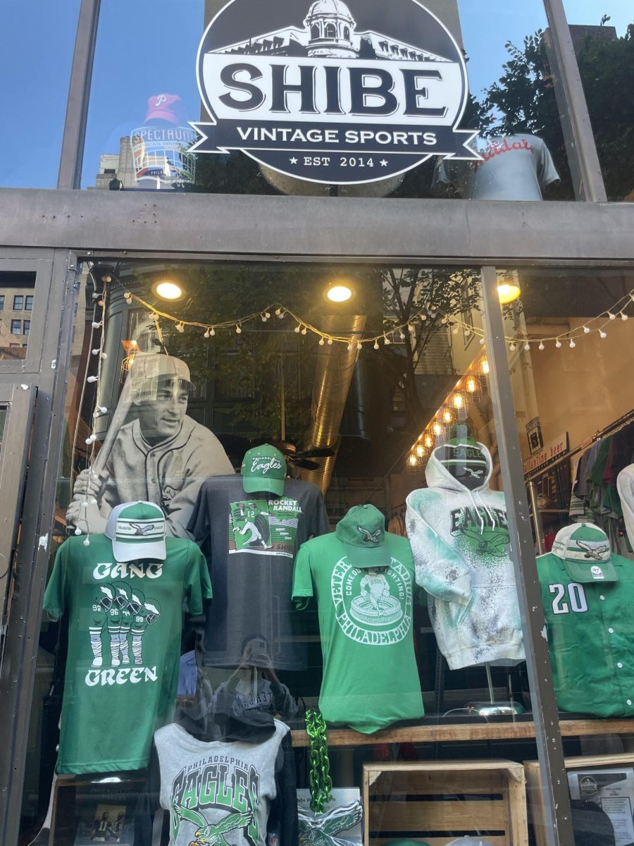 The outside of Shibe Vintage Sports, located on 13th Street in Philadelphia. PHOTO: CARLINA HERSHOCK ’26