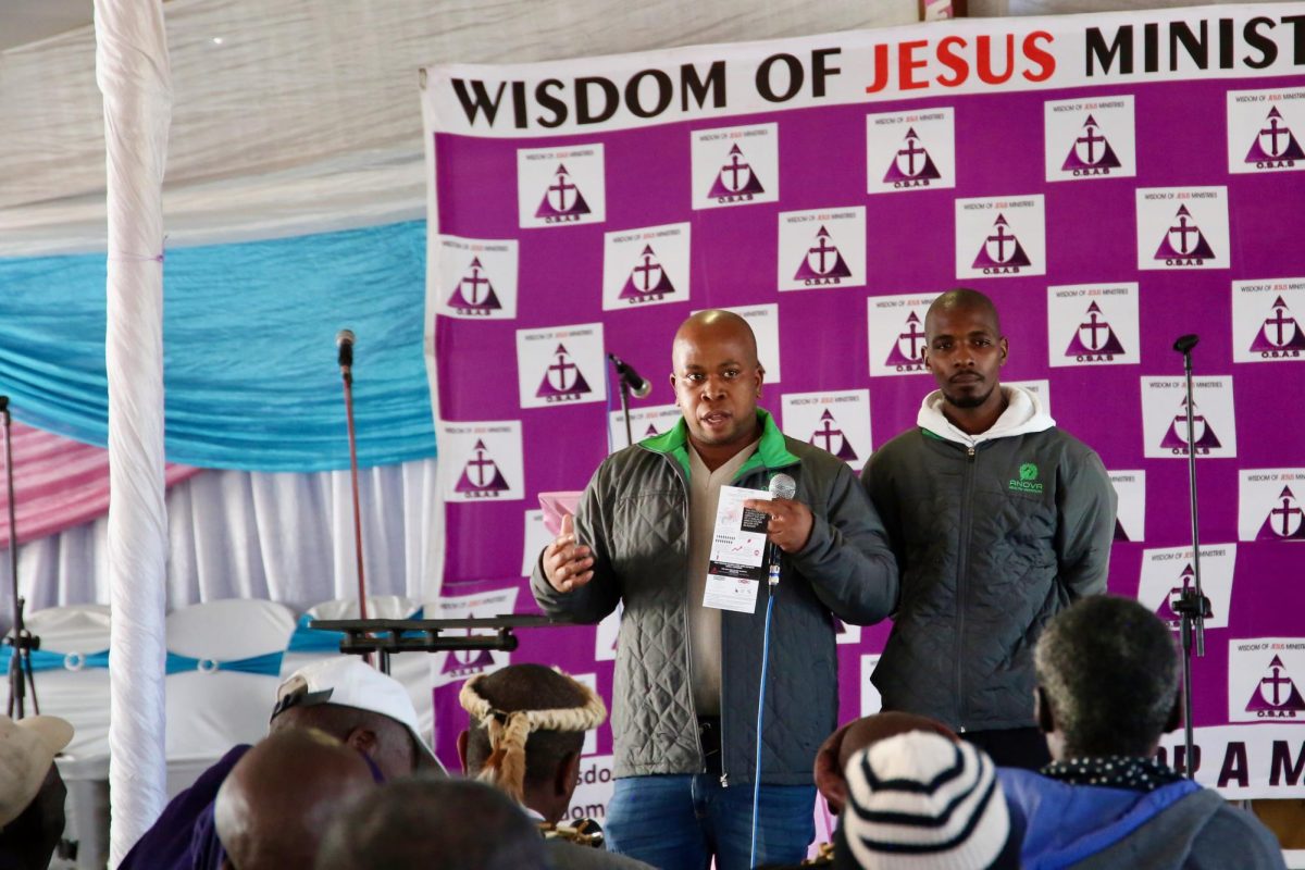 Nicholus Mashioane (left) and Abongile Malusi (right) are nurses at Anova Health Institute, a non-profit organization that focuses on treating HIV. The two explain the importance of screening for prostate cancer at a June 16, 2025, Youth Day event to a group of men. PHOTO: SAHR KARIMU/THE HAWK